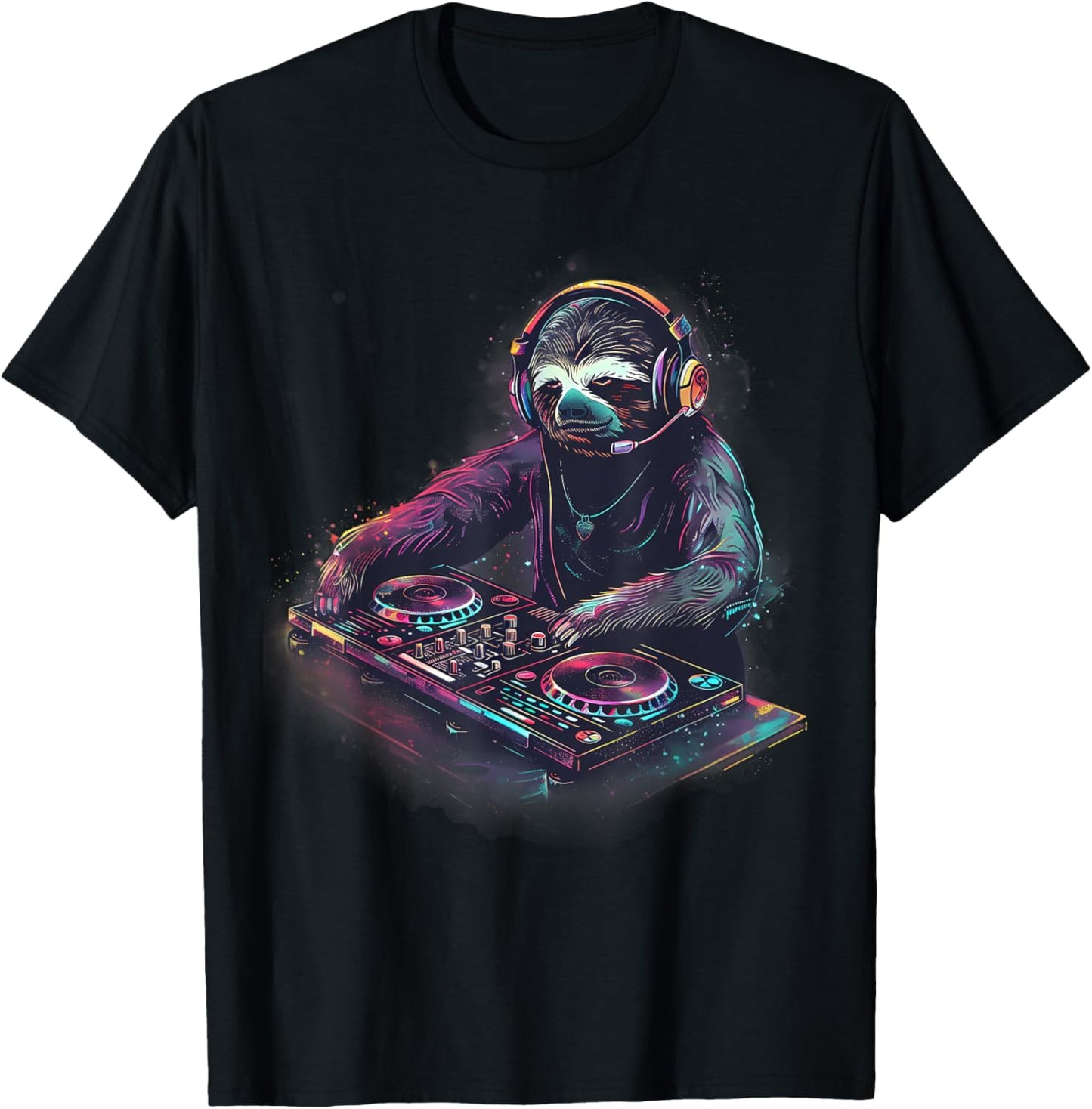 Sloth Music DJ EDM Turntable DJ Sloth Artwork House Music T-Shirt - T-Shirt | Black