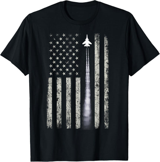 Patriotic American Flag Airplane Enthusiast Pilot Gift Men T-Shirt - T-Shirt | Black