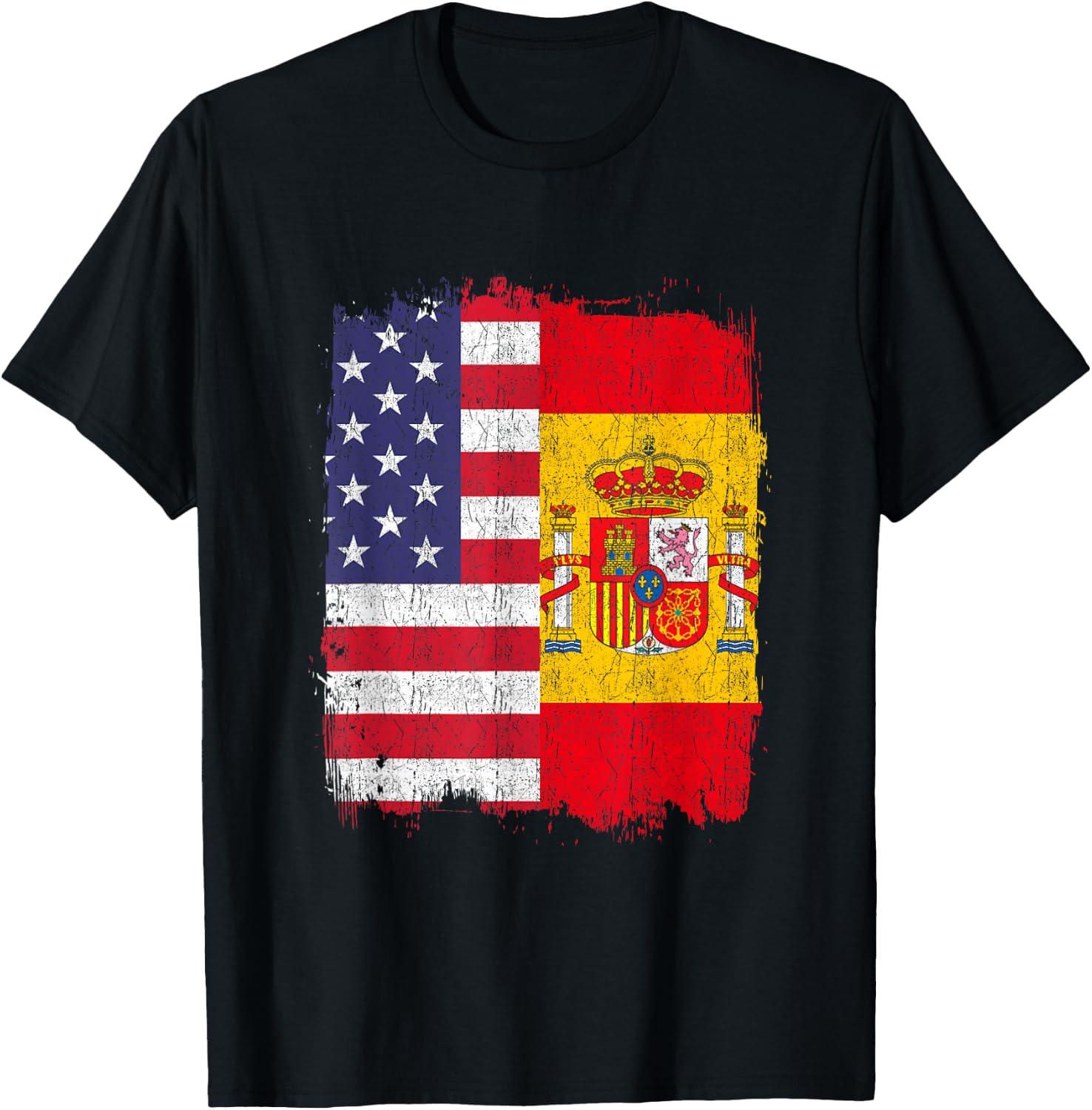 USA Spain Flag American Spanish T-Shirt - T-Shirt | Black