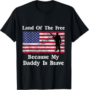 Land Of The Free Because My Daddy Is Brave Military Child T-Shirt - T-Shirt | Black