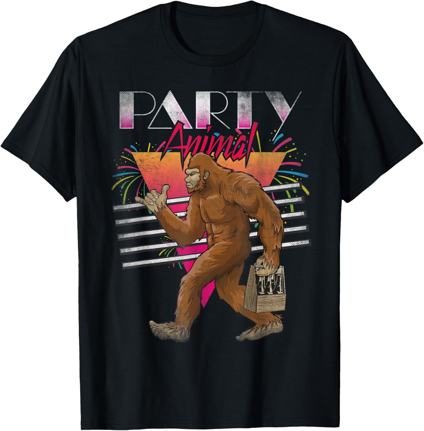 Vintage 80s Classic, Bigfoot, Sasquatch, Party Animal, Shaka T-Shirt - T-Shirt | Black