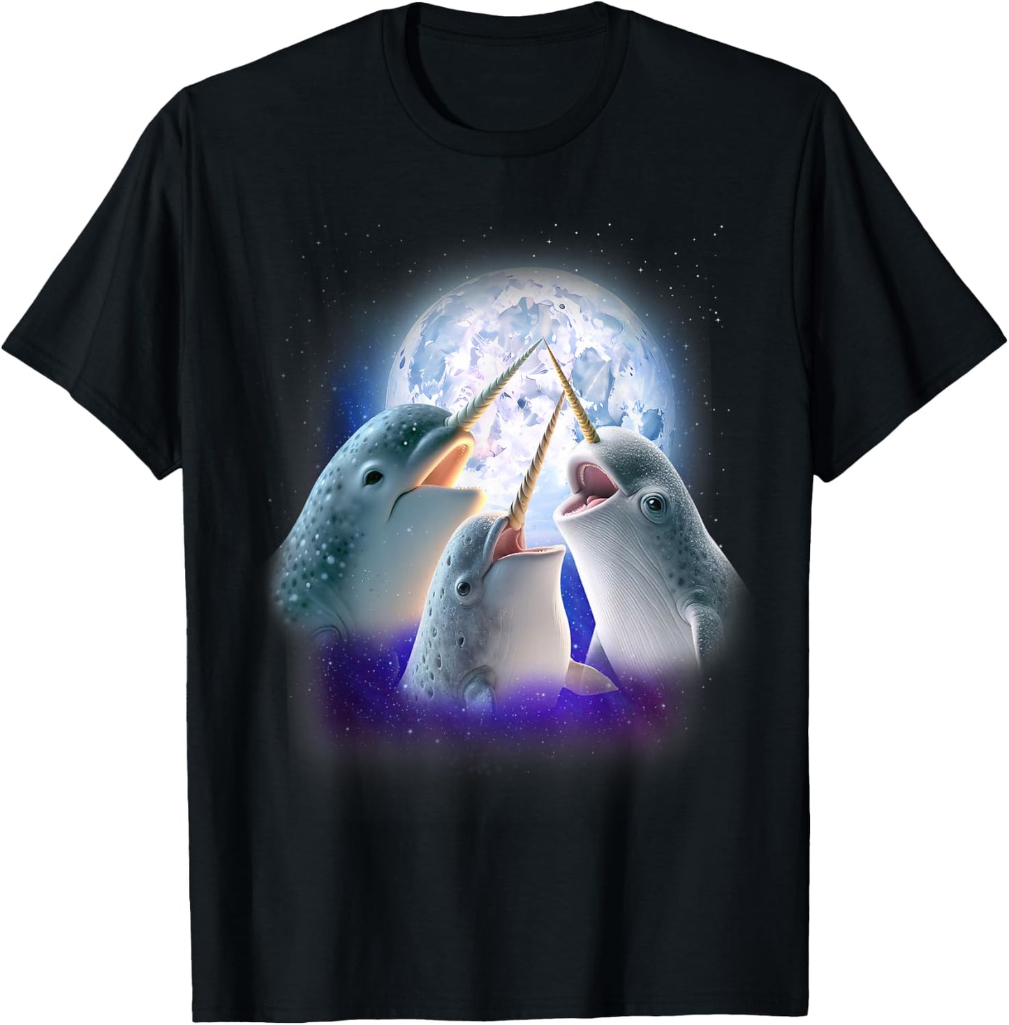 3 Narwhal Howling At The Moon Fun Narwhal Unicorn of the Sea T-Shirt - T-Shirt | Black