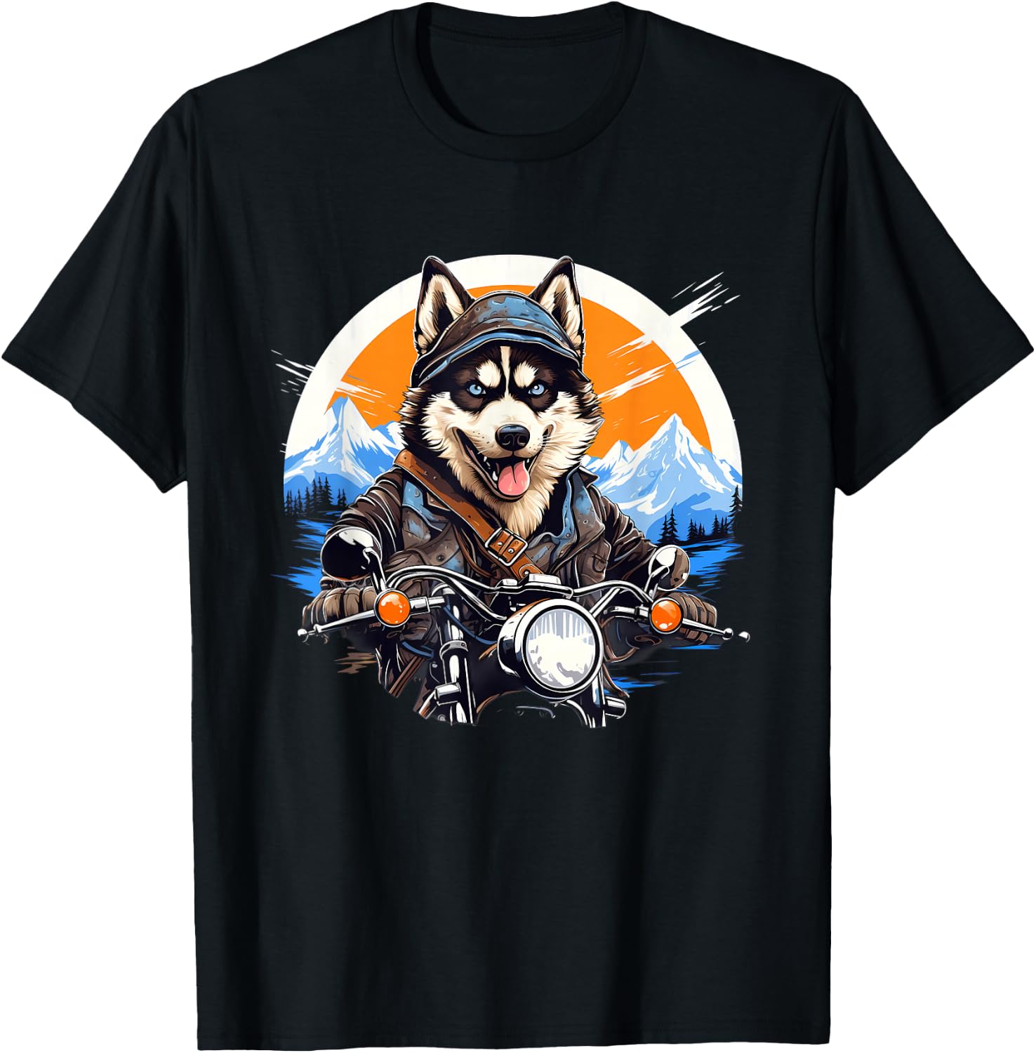 Biker Husky Dog Riding Motorcycle T-Shirt - T-Shirt | Black