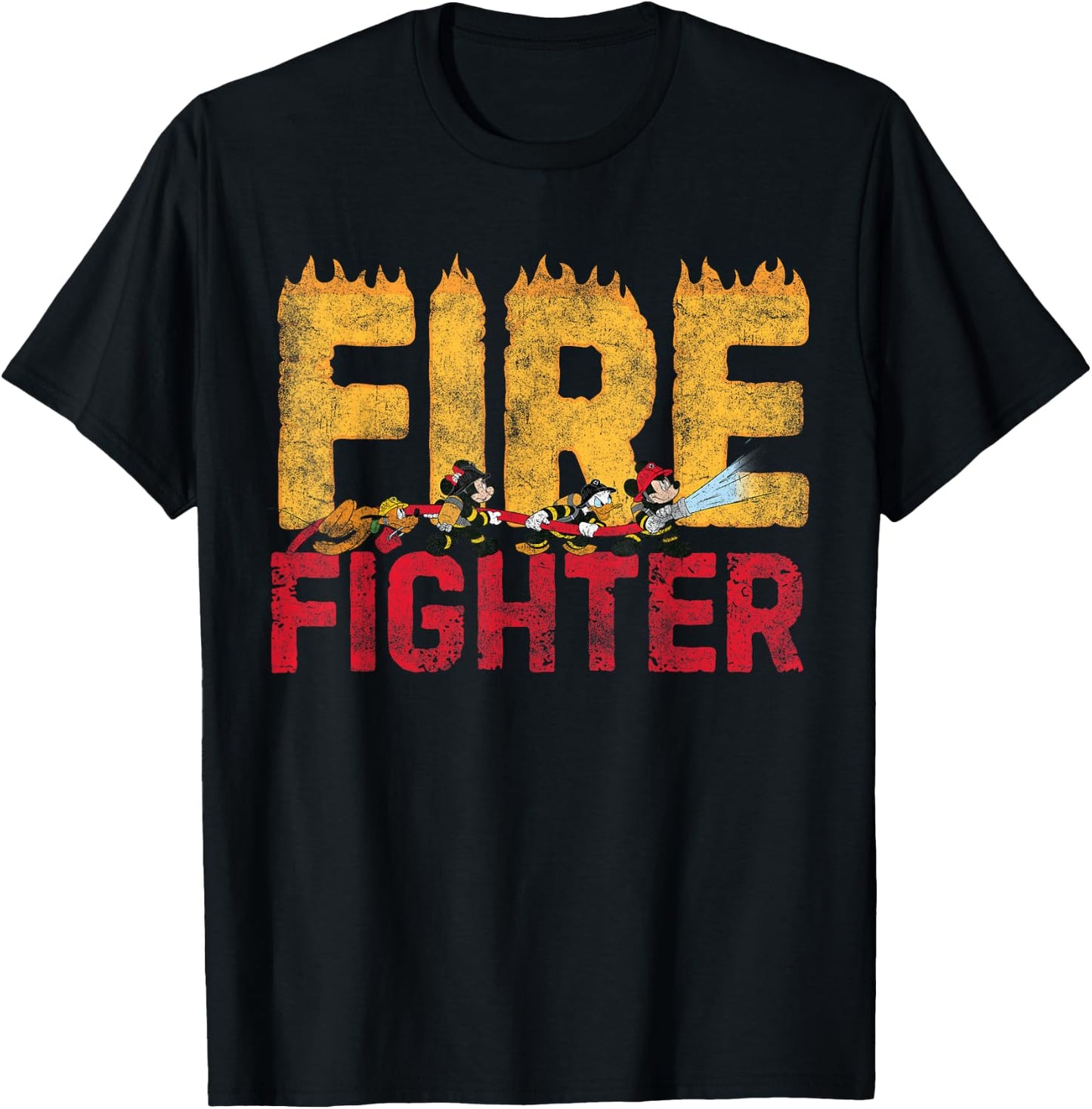 Disney Mickey and Friends Minnie Donald Pluto Fire Fighters Small T-Shirt - T-Shirt | Black