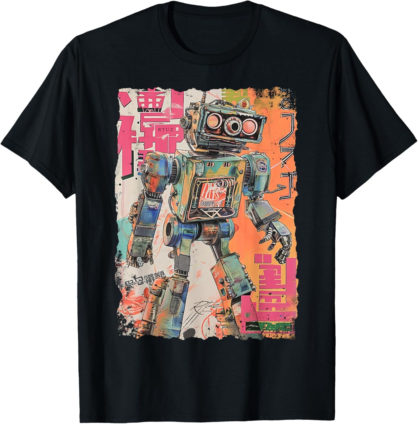 Hip Hop Y2K Vintage Hipster Edgy Urban Streetwear Robot T-Shirt - T-Shirt | Black
