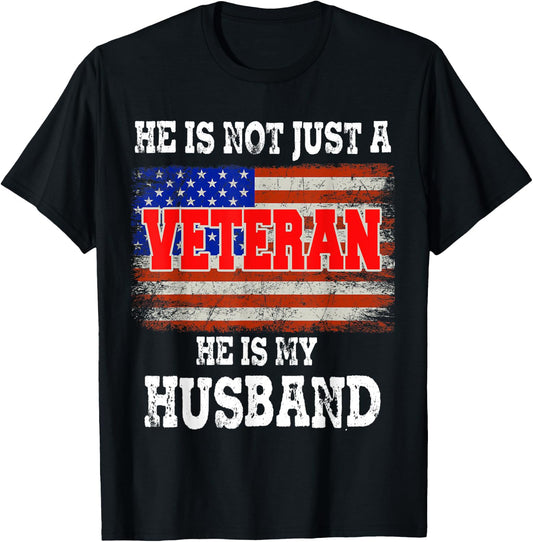 VETERAN He Is My Husband American flag Veterans Day Gift Women Men T-Shirt - T-Shirt | Black