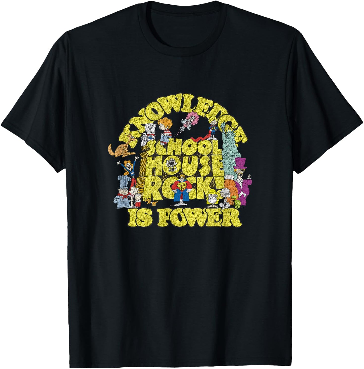 Schoolhouse Rock! Cast & Crew Vintage Knowledge is Power T-Shirt - T-Shirt | Black