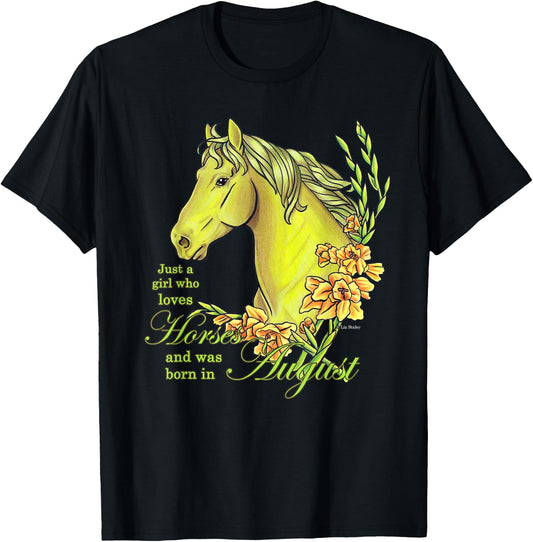 Just A Girl Who Loves Horses Born In August Peridot Horse T-Shirt - T-Shirt | Black