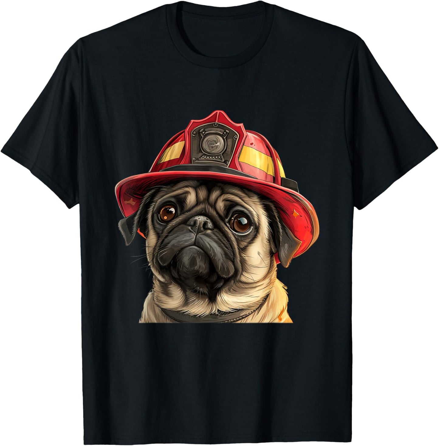 Pug Firefighter Hat Fireman Dog T-Shirt - T-Shirt | Black