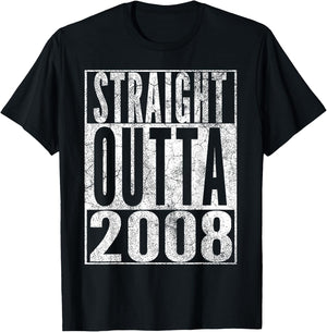 Straight Outta 2008 17th Birthday Gift 17 Years Old T-Shirt - T-Shirt | Black