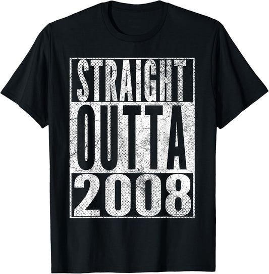 Straight Outta 2008 17th Birthday Gift 17 Years Old T-Shirt - T-Shirt | Black