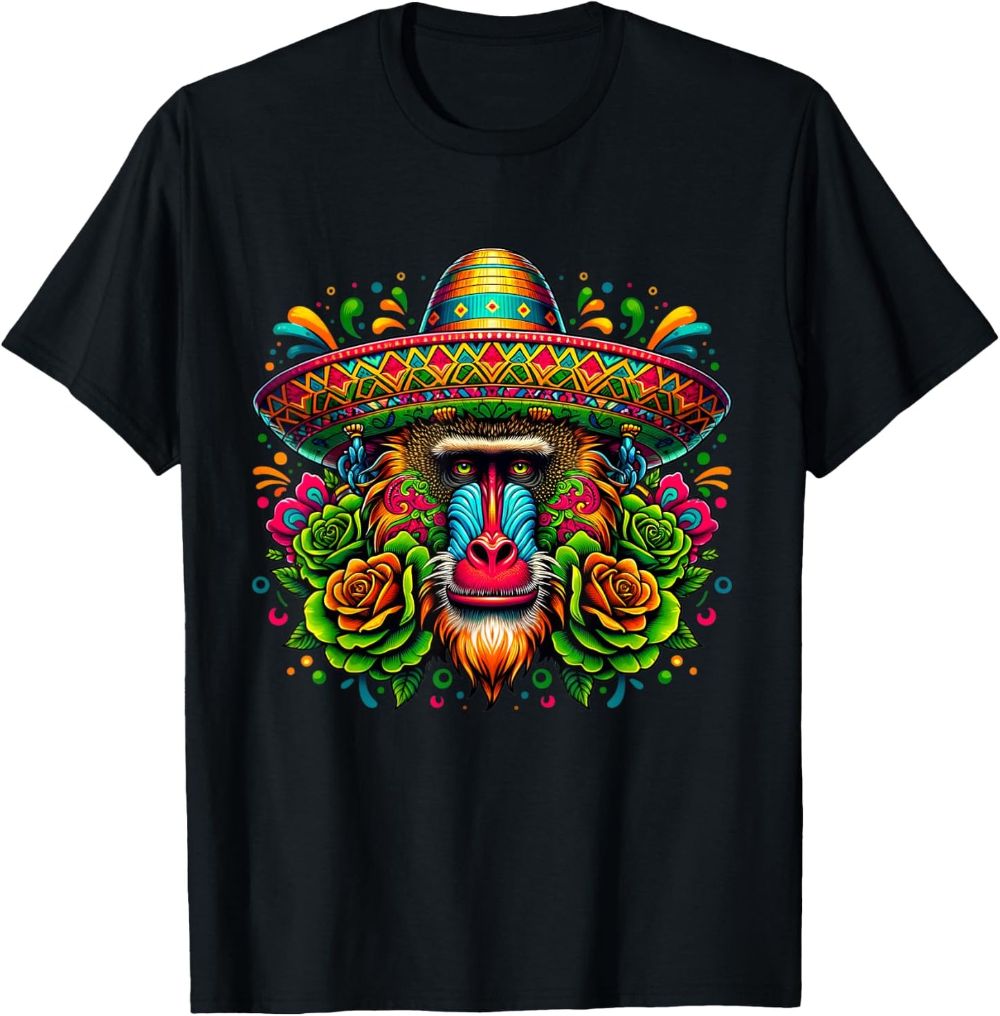 Mexican Cinco De Mayo Let's Fiesta Party Baboon Monkey T-Shirt - T-Shirt | Black