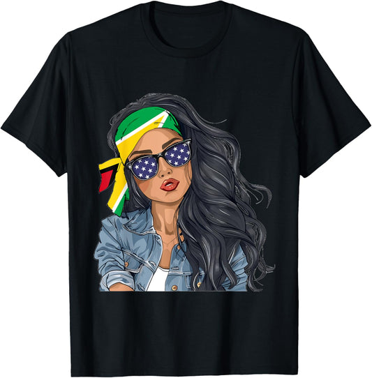 Guyanese Woman Products Flag Uniform American Guyana T-Shirt - T-Shirt | Black