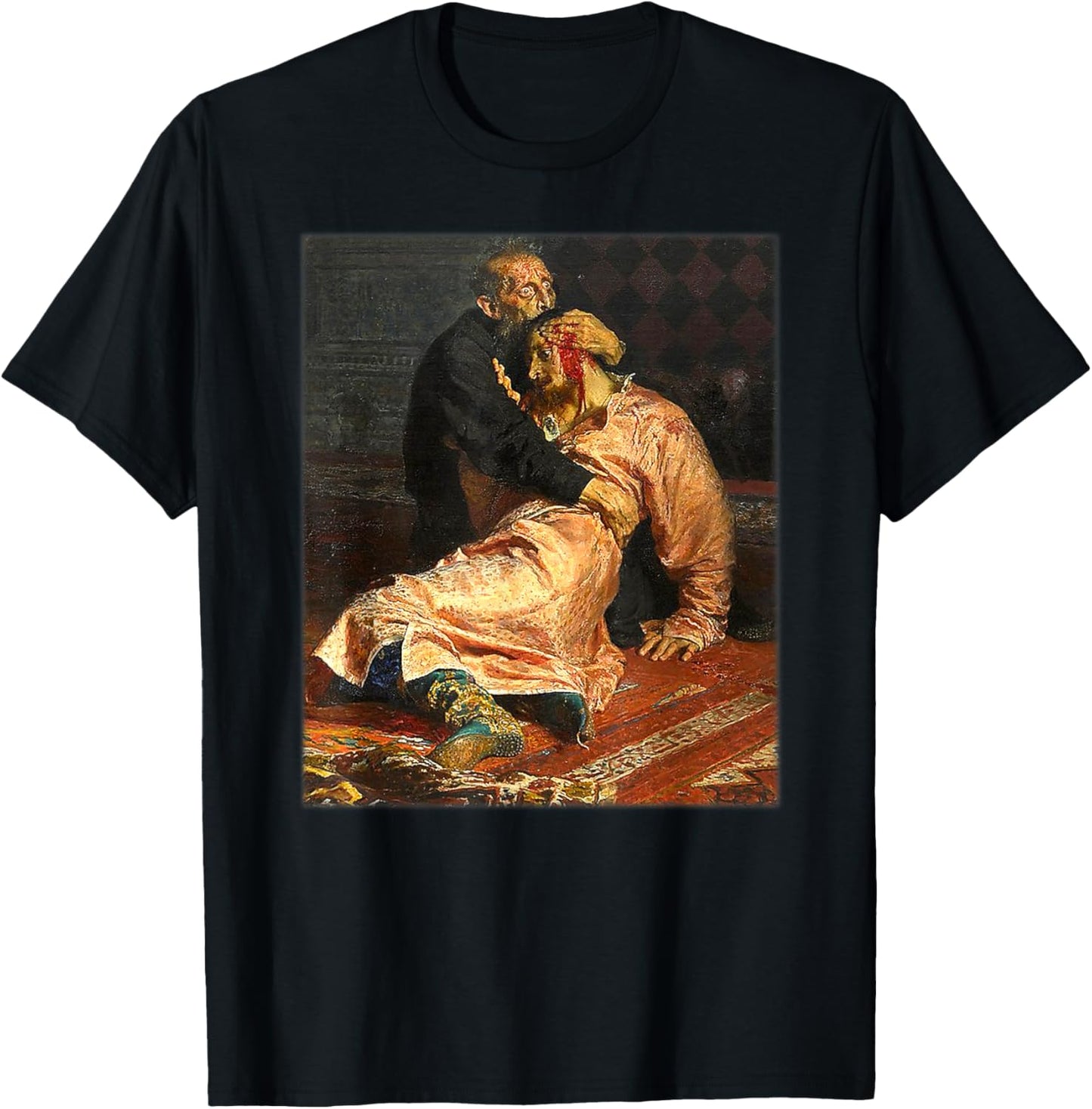 Ivan the Terrible and his Son Ivan Painting by Ilya Repin T-Shirt - T-Shirt | Black
