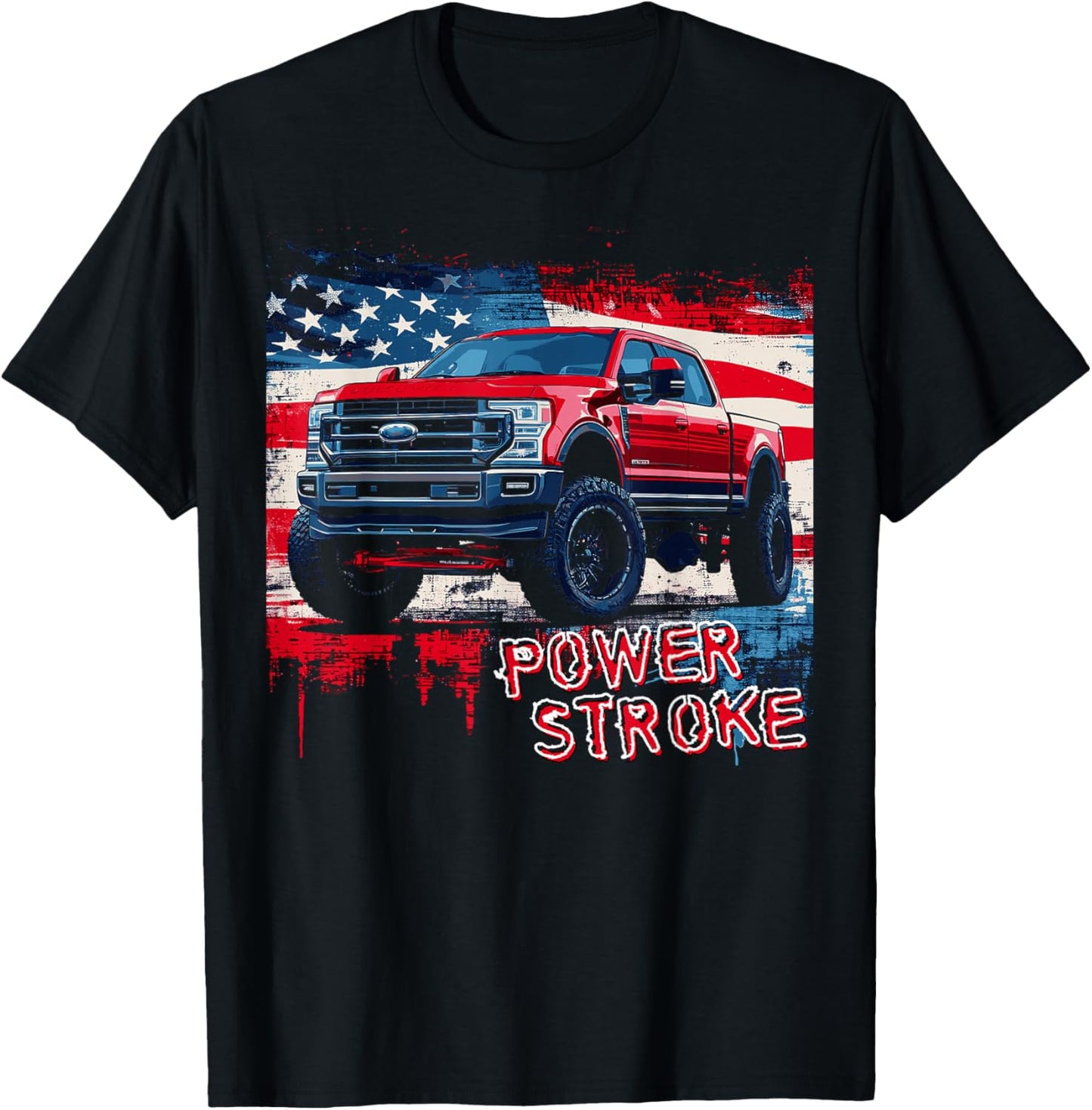 Powerstroke Patriotic Truck American Flag Diesel Truck T-Shirt - T-Shirt | Black