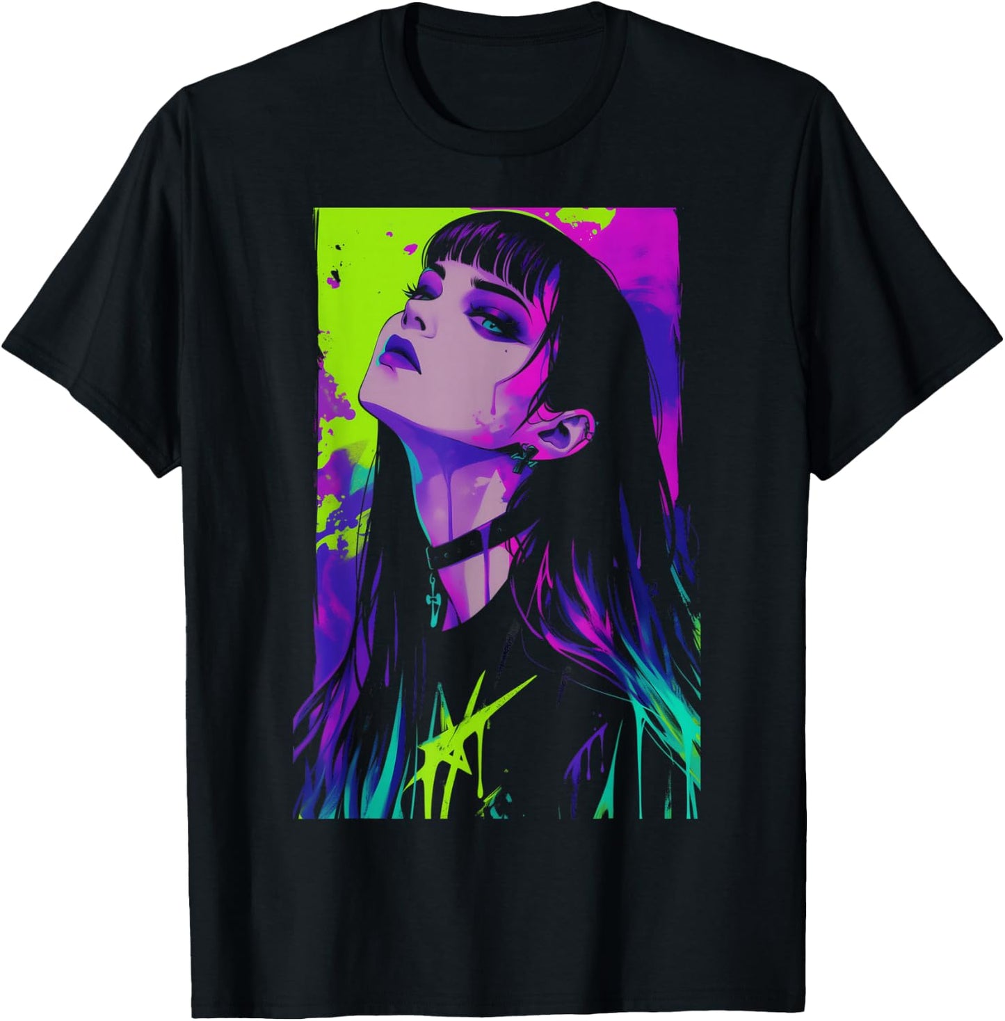 Cybergoth Cybercore Grunge Punk Goth Girl Alt Anime Manga T-Shirt - T-Shirt | Black