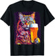 Noah&Friends Cat Drinking Beer -Adults Black Small Classic Fit U-Neck T-Shirt - T-Shirt | Black