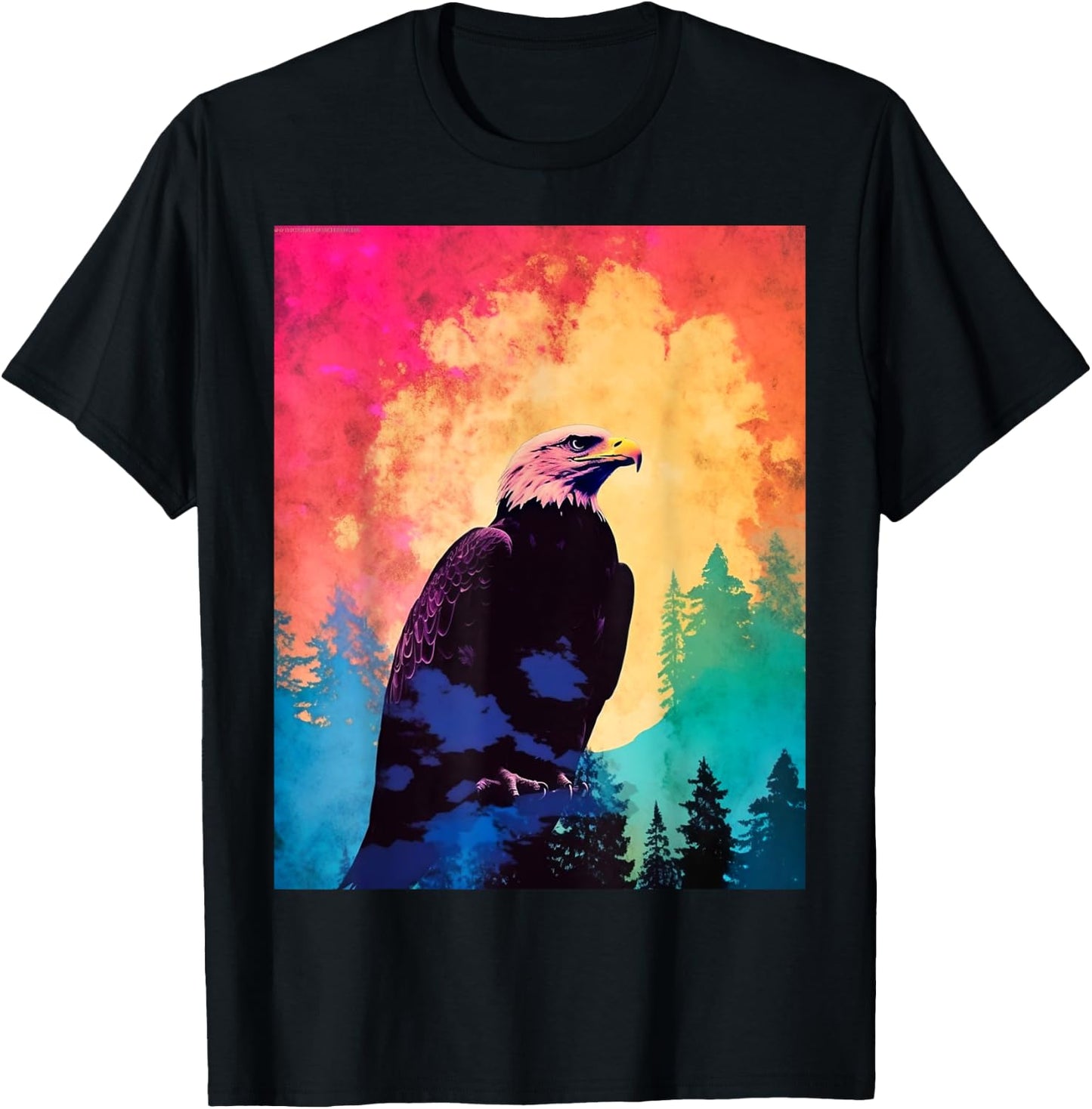 Majestic Eagle Silhouette: Freedom's Colors T-Shirt - T-Shirt | Black