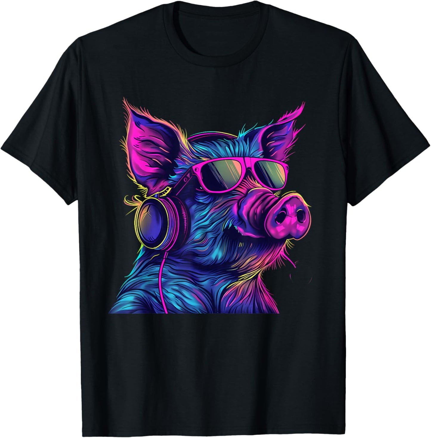 Pig DJ Techno EDM Pig Lover Music Headphones Beatmaker T-Shirt - T-Shirt | Black