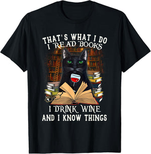 That's What I Do I Read Books I Drink Wine Cat Men Women T-Shirt - T-Shirt | Black