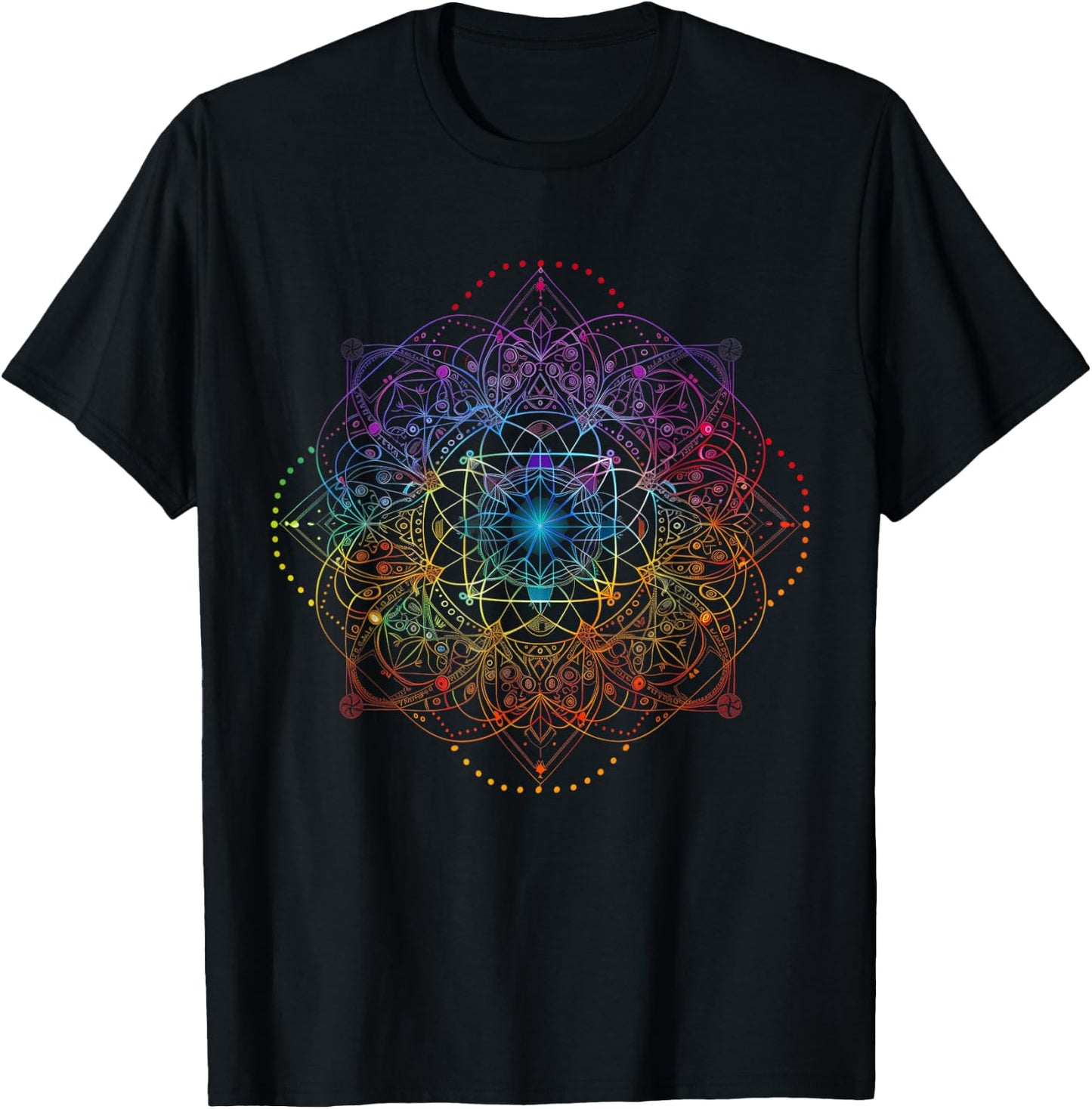 Sacred Geometry Metatron Cube Colorful Spiritual Yoga T-Shirt - T-Shirt | Black
