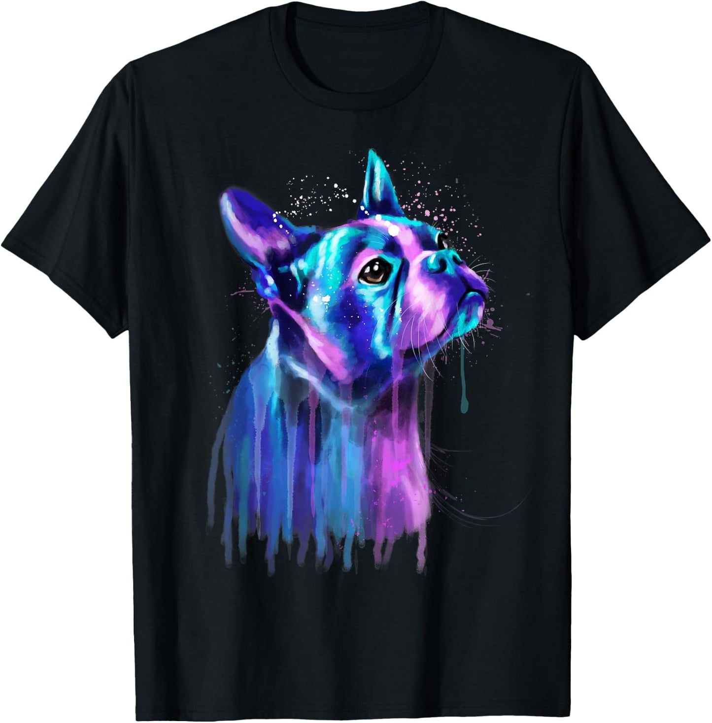 Colorful Boston Terrier Dog Art Watercolor Painting Women Kids T-Shirt - T-Shirt | Black