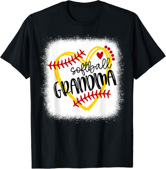 Personalized Softball Heart Cute Grandma Women Softball T-Shirt - T-Shirt | Black