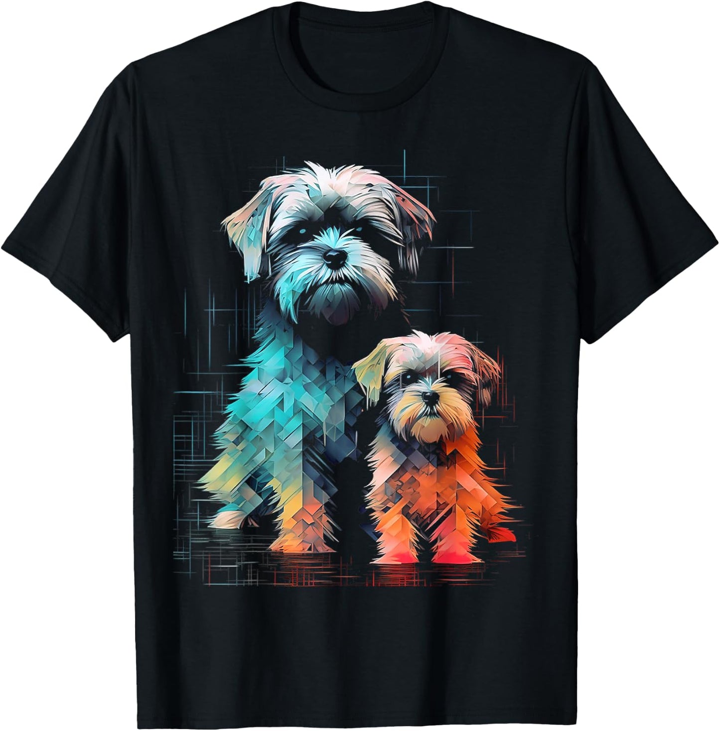Shih Tzu Dog Geometric Polygon Art Graphic Shih Tzu T-Shirt - T-Shirt | Black