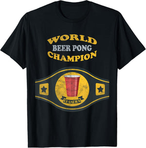 Beer Pong World Champion Vintage Retro T-Shirt - T-Shirt | Black
