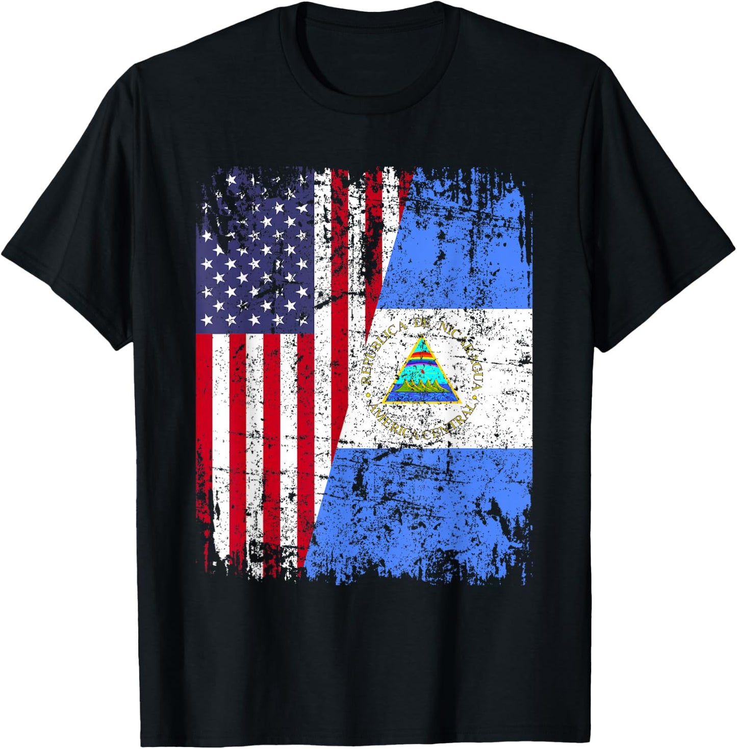 Nicaraguan Roots | Half American Flag | USA Nicaragua Flag T-Shirt - T-Shirt | Black