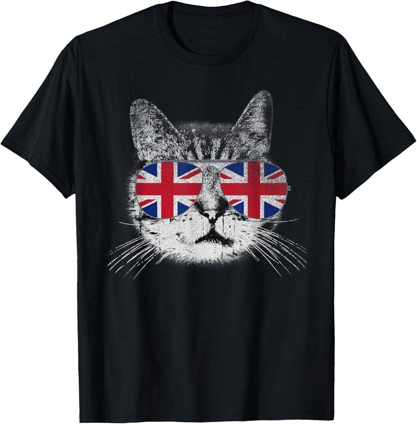 Cat Shirt Union Jack Flag Country Retro England British UK T-Shirt - T-Shirt | Black