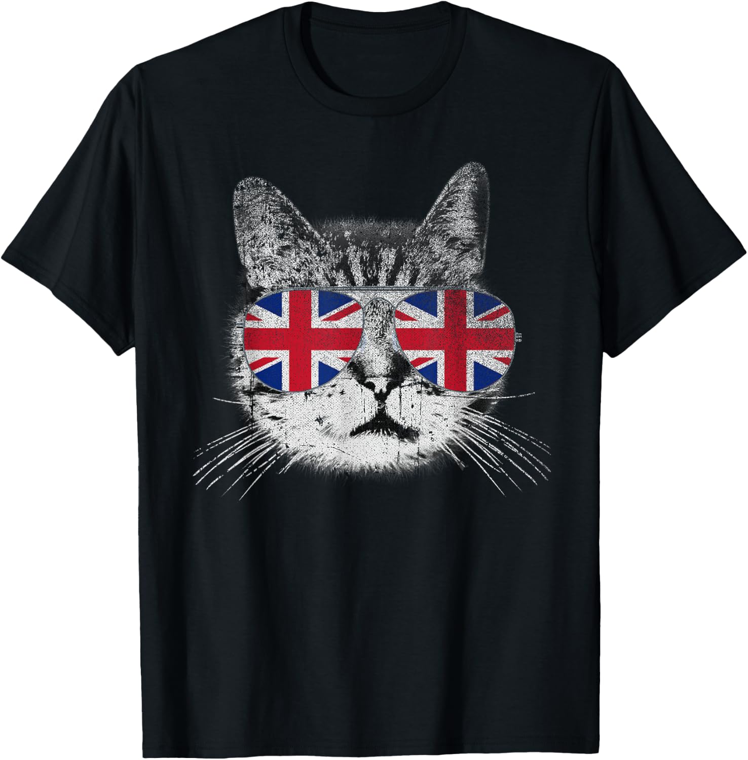 Cat Shirt Union Jack Flag Country Retro England British UK T-Shirt - T-Shirt | Black