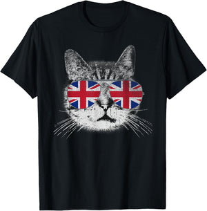 Cat Shirt Union Jack Flag Country Retro England British UK T-Shirt - T-Shirt | Black