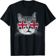 Cat Shirt Union Jack Flag Country Retro England British UK T-Shirt - T-Shirt | Black