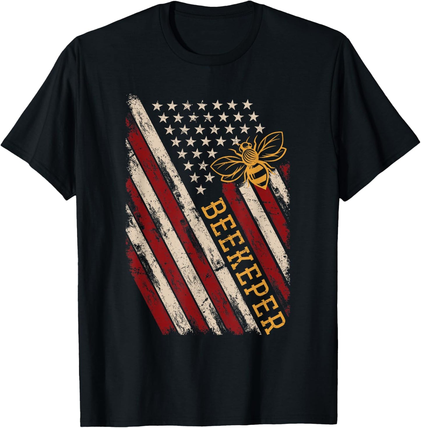 Patriotic Bee Whisperer 4th of July Gift USA Flag Beekeeper T-Shirt - T-Shirt | Black