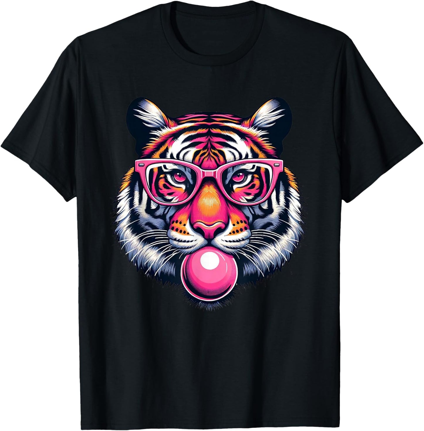 Funny Tiger Wearing Eyeglasses Bubblegum Tiger Lover T-Shirt - T-Shirt | Black