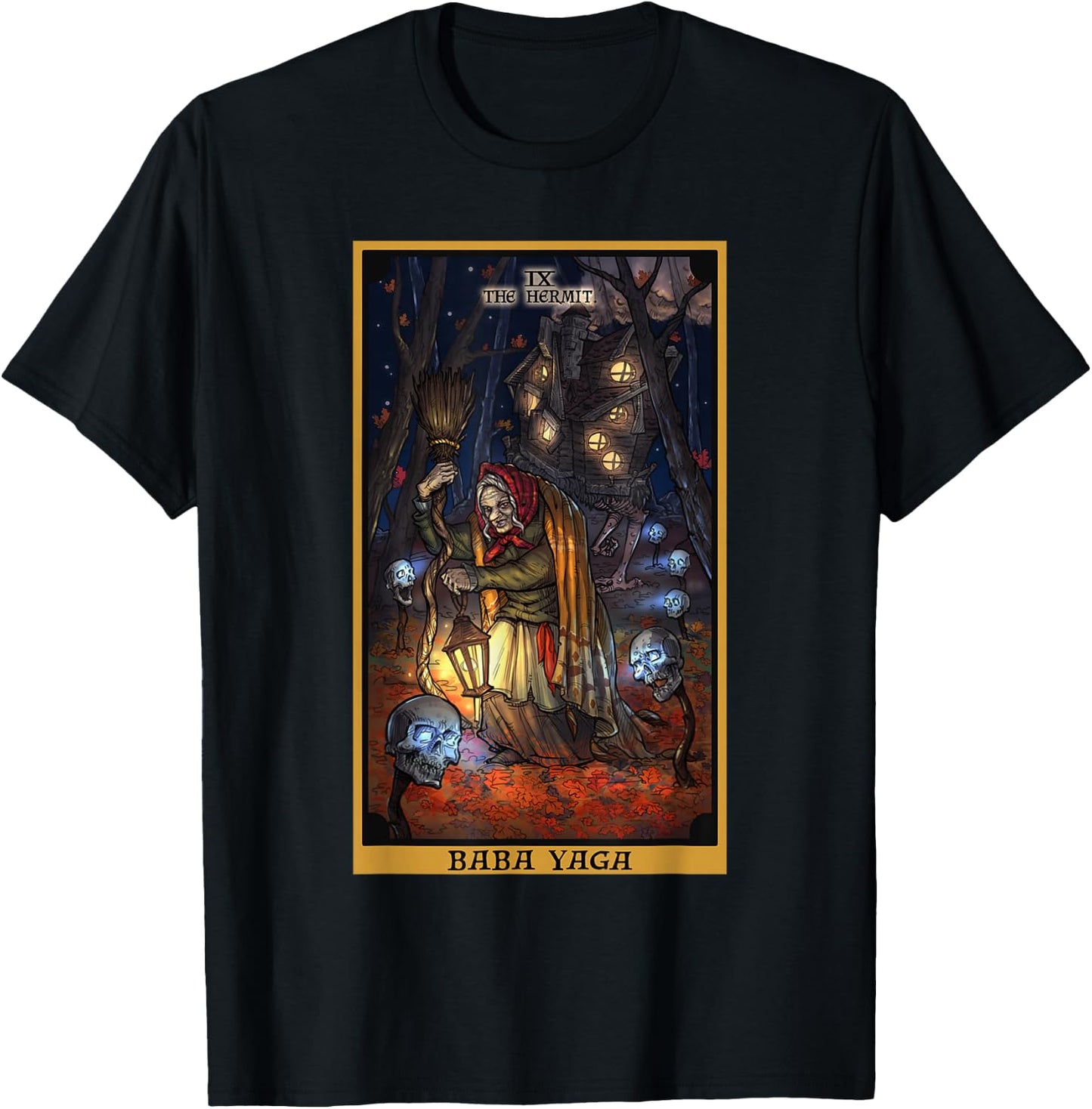 Baba Yaga The Hermit Tarot Card Slavic Mythology Pagan Witch T-Shirt - T-Shirt | Black