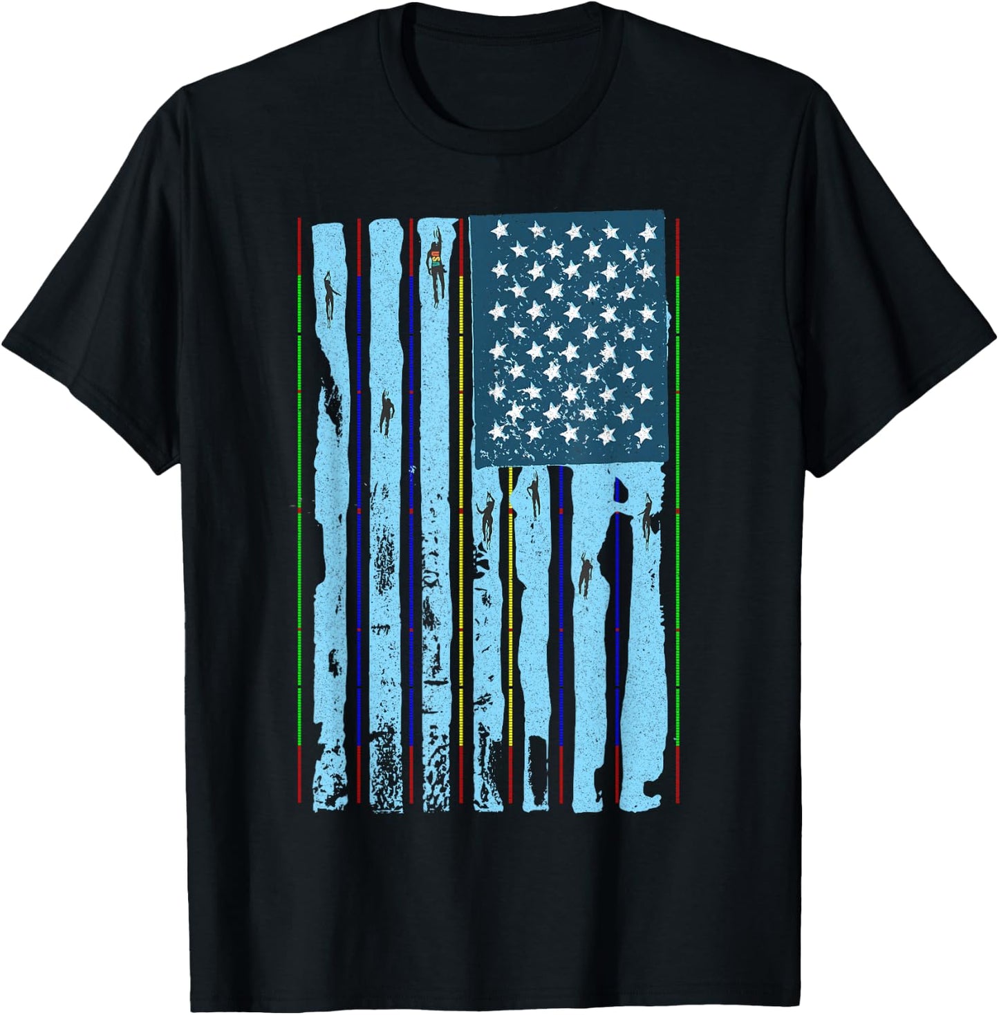 American Flag Swimming Pool Meet, Vintage Swim USA Flag Team T-Shirt - T-Shirt | Black
