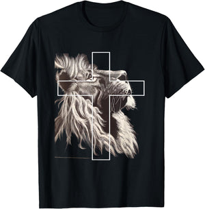 Jesus Lion of Judah Christian Cross T-Shirt - T-Shirt | Black