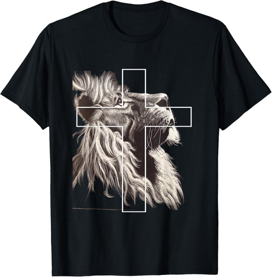 Jesus Lion of Judah Christian Cross T-Shirt - T-Shirt | Black