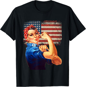 Rosie The Riveter American Flag Rosie The Riveter T-Shirt - T-Shirt | Black