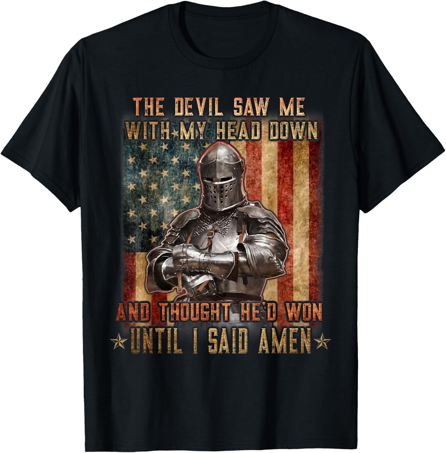 The Crusader - The Devil Saw Me - Knight Templar US Flag T-Shirt - T-Shirt | Black
