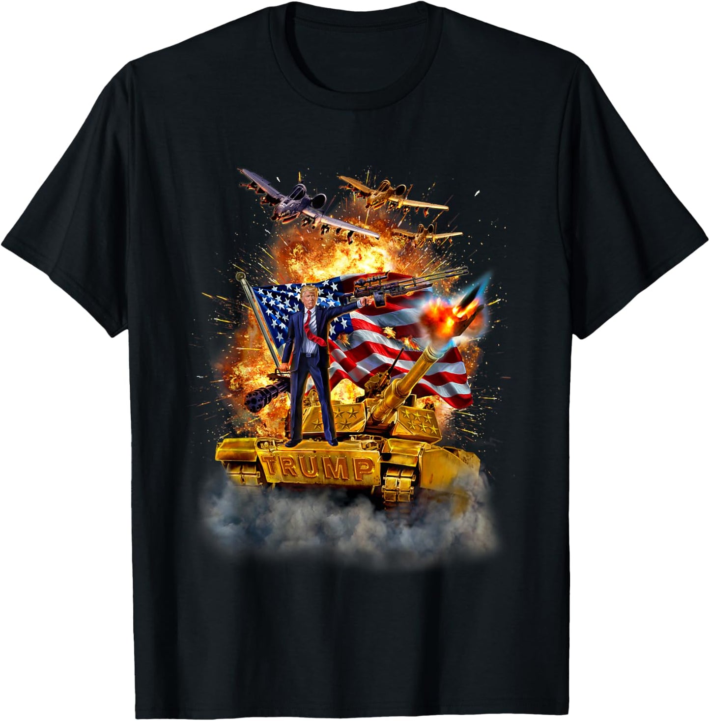 President Donald Trump Rides a Golden Tank T-Shirt - T-Shirt | Black