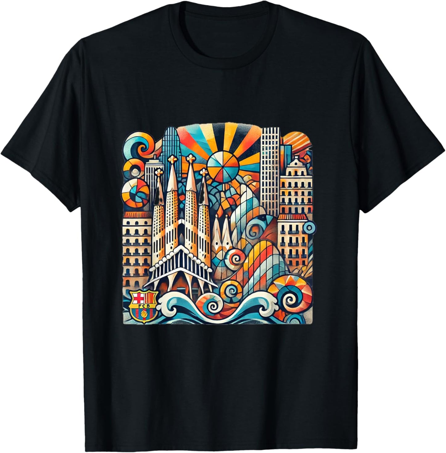 Barcelona-Inspired Abstract Art Design T-Shirt - T-Shirt | Black