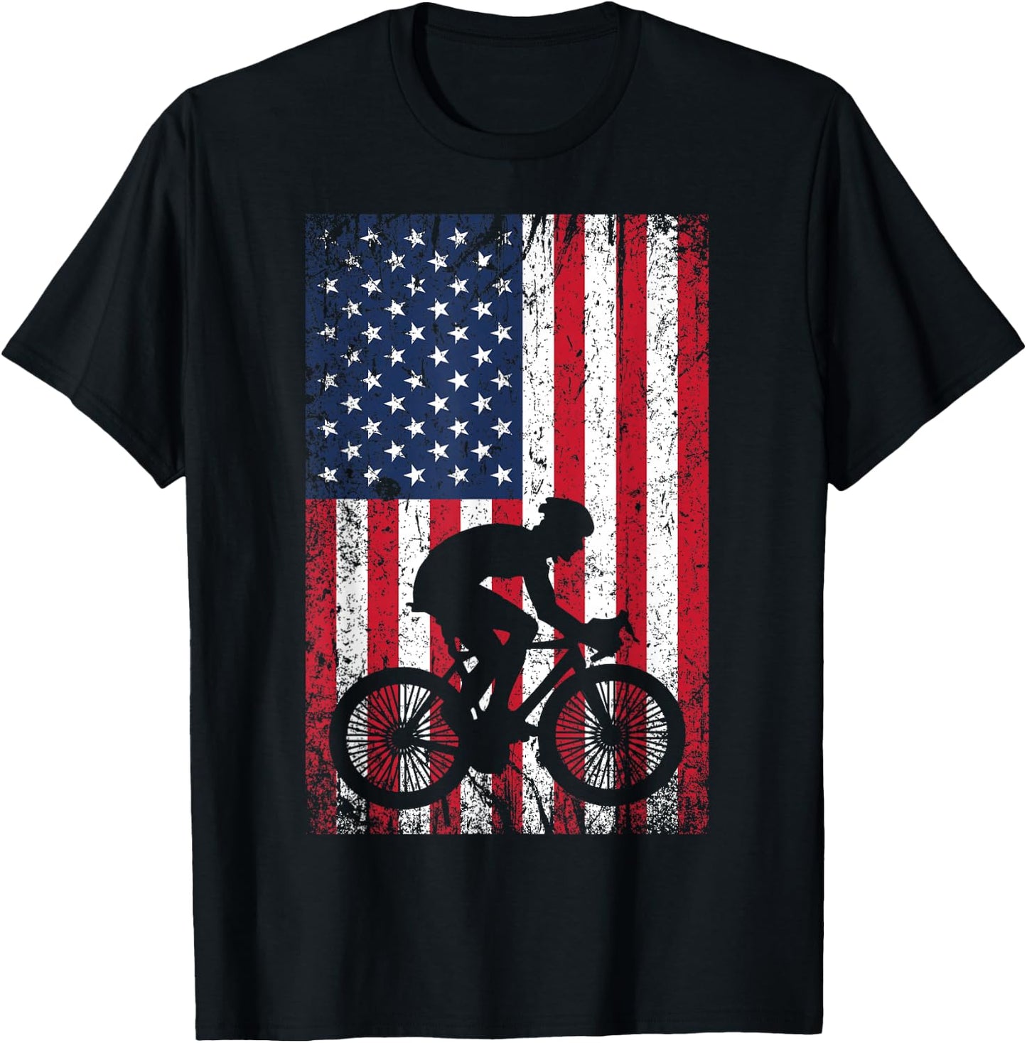 American Flag Mountain Bike 4th of July Patriotic Biking T-Shirt - T-Shirt | Black