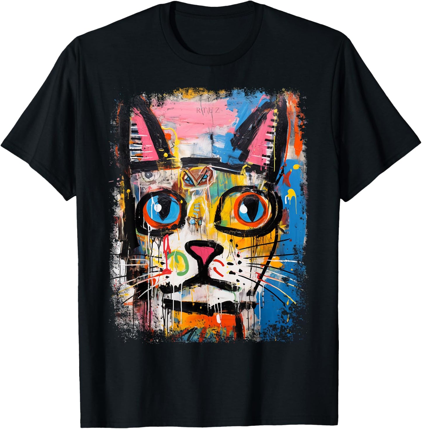 RTUZ Cat Hip Hop Y2K Vintage Retro Hipster Edgy Streetwear -Adults Black T-Shirt - T-Shirt | Black