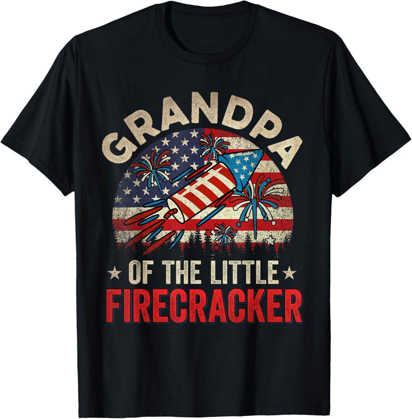 4th Of July Birthday Grandpa Of The Little Firecracker T-Shirt - T-Shirt | Black