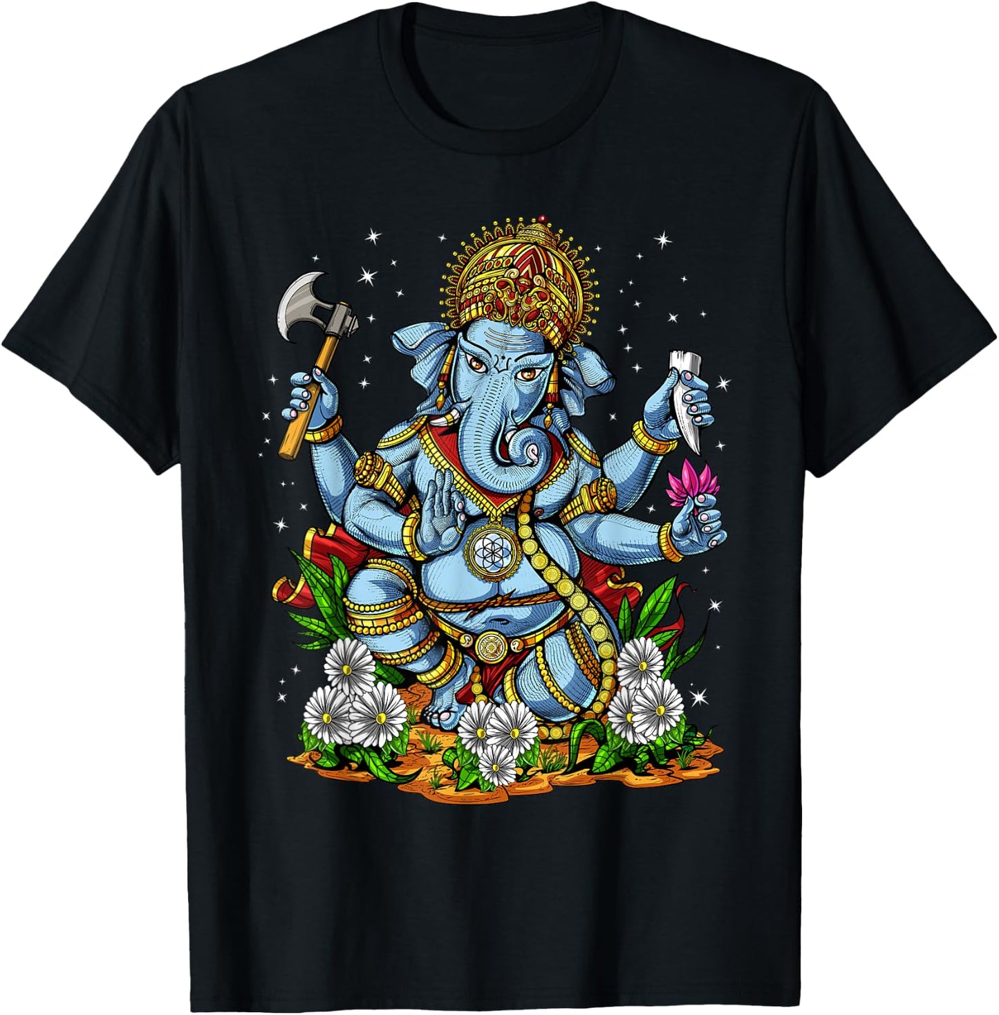 Ganesha Hindu God Elephant Spiritual Yoga Meditation T-Shirt - T-Shirt | Black