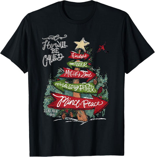 Isaiah 9:6 And He Will Be Called Jesus Christmas Christian T-Shirt - T-Shirt | Black