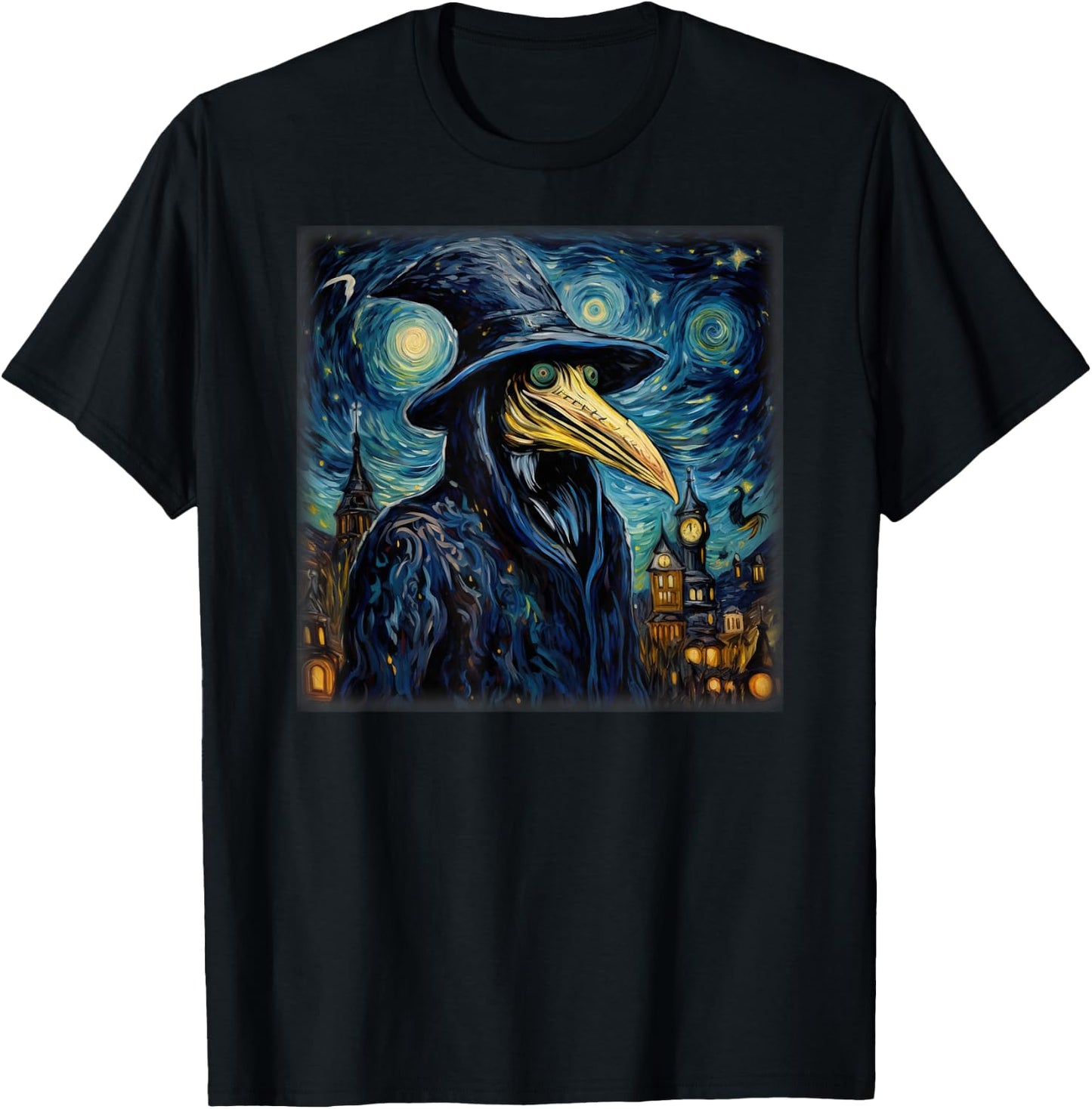 Funny Plague Doctor Starry Night Van Gogh leeches medical T-Shirt - T-Shirt | Black
